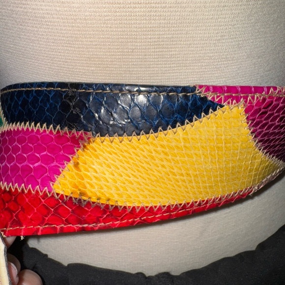 Vintage - 80’s Rainbow Snakeskin Belt with Gold Buckle - Picture 3 of 6